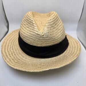 Straw Boater Hat Unbranded Black Band Flat Crown Summer Skimmer Hat